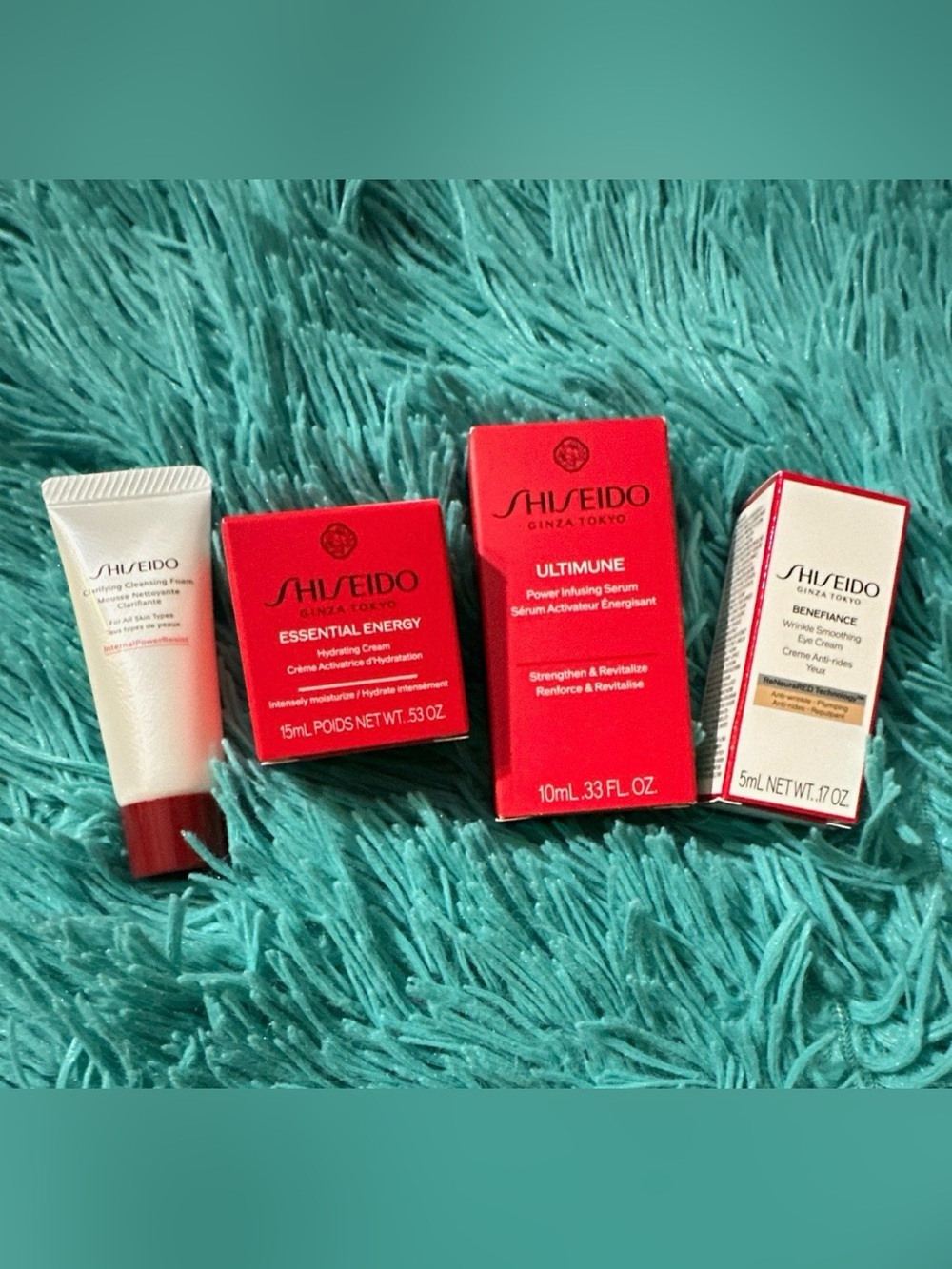 Shiseido Skincare Travel 4pc Set:Ultimune Serum, Hydrating Cream, Eye+Cleanser